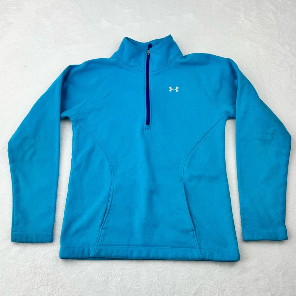 Under Armour quarter zip fleece pullover. Youth size S. Front pocket.